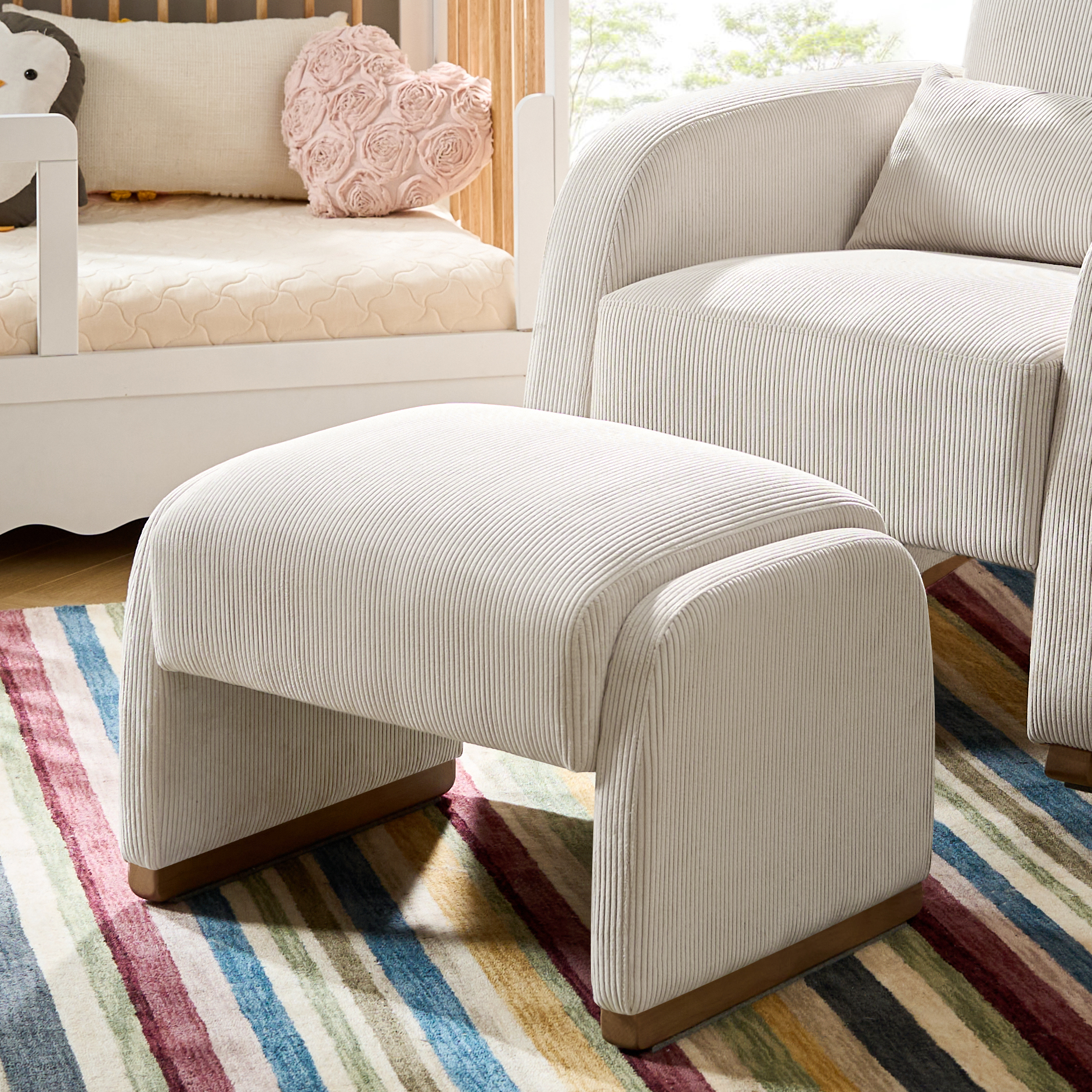 Richard Rounded Modern Design Corduroy Ottoman