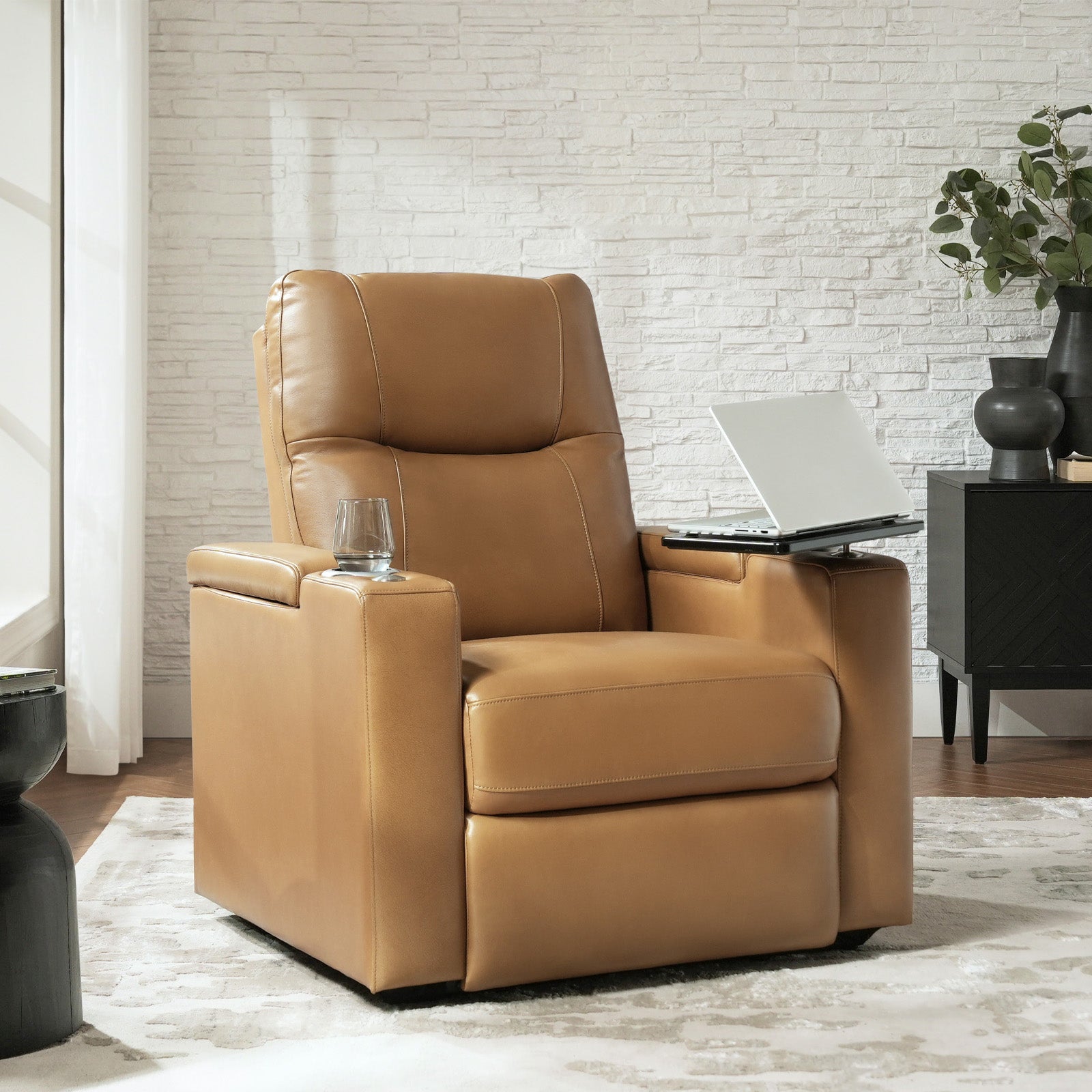 Iliana Electric Genuine Leather Recliner with Small Table and Phone Holder - HULALA HOME
