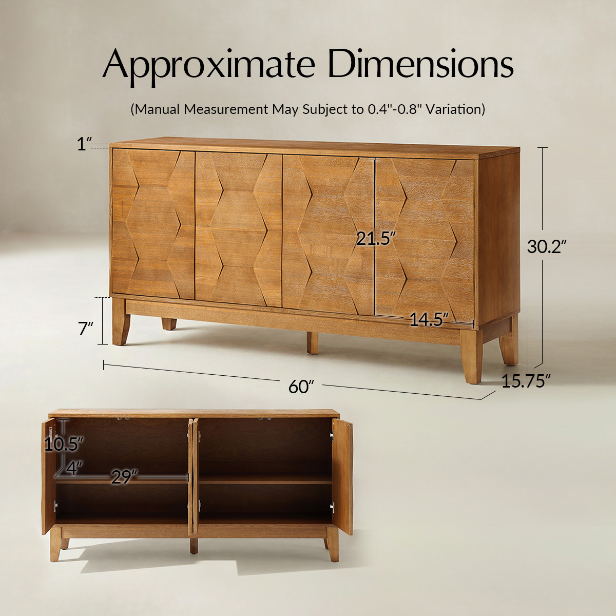 Kamu 60″ Wood Sideboard – Mid-Century Modern Storage Cabinet