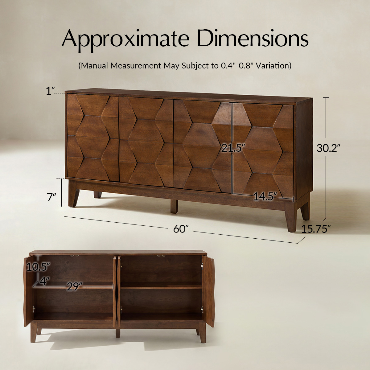 Kamu 60″ Wood Sideboard – Mid-Century Modern Storage Cabinet