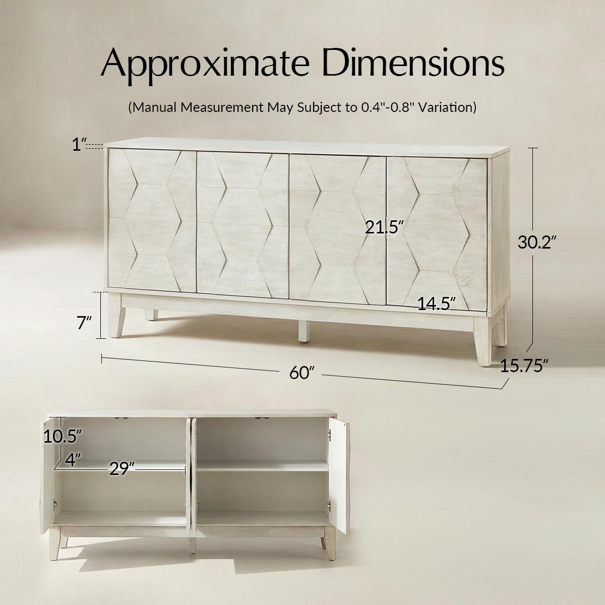 Kamu 60″ Wood Sideboard – Mid-Century Modern Storage Cabinet