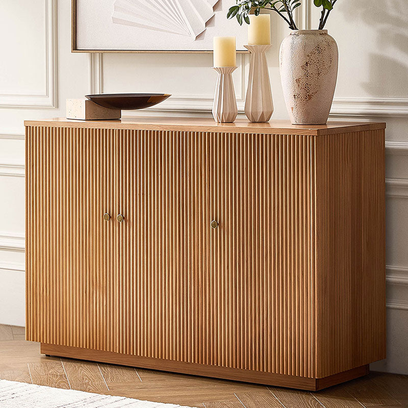 HULALA HOME Mack Modern Fluted Solid Wood Sideboard with Elegant Storage Solution, Teak, 3-door