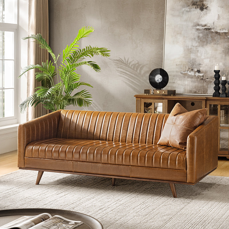 Gaia Genuine Leather Sofa | Mid-Century Modern Leather Couch - HULALA HOME