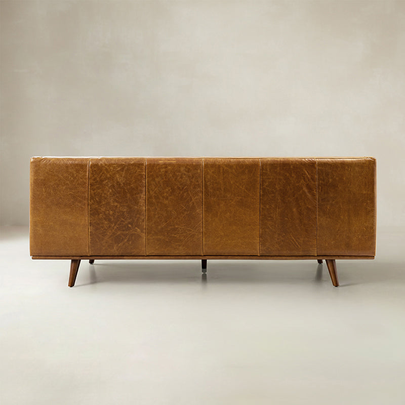 Gaia Mid-Century Genuine Leather Sofa with Vertical Channel Tufting