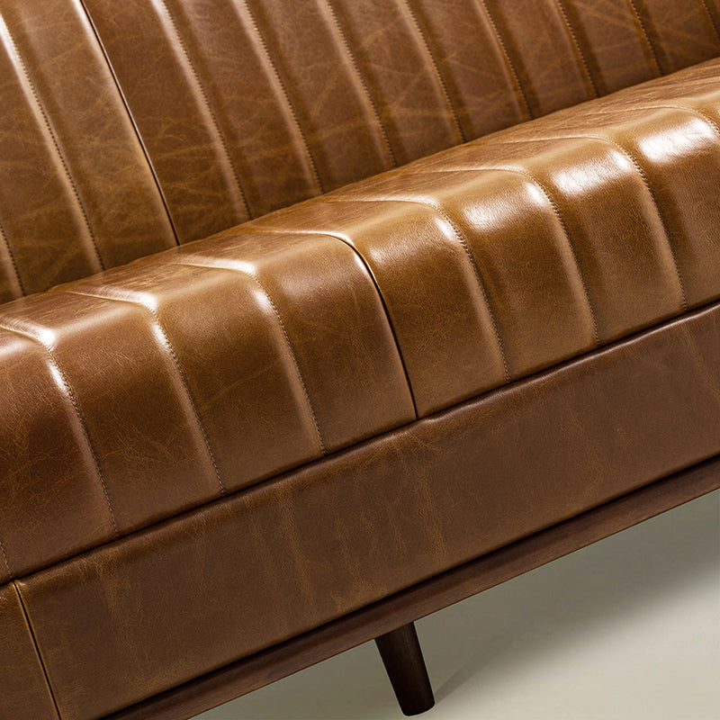 Gaia Mid-Century Genuine Leather Sofa with Vertical Channel Tufting