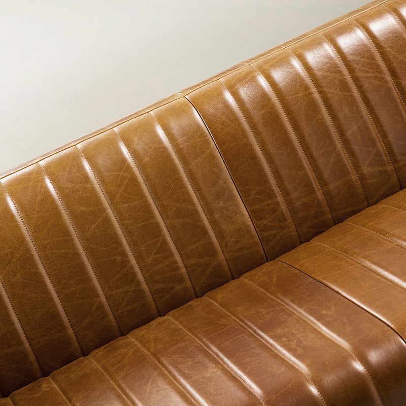 Gaia Mid-Century Genuine Leather Sofa with Vertical Channel Tufting