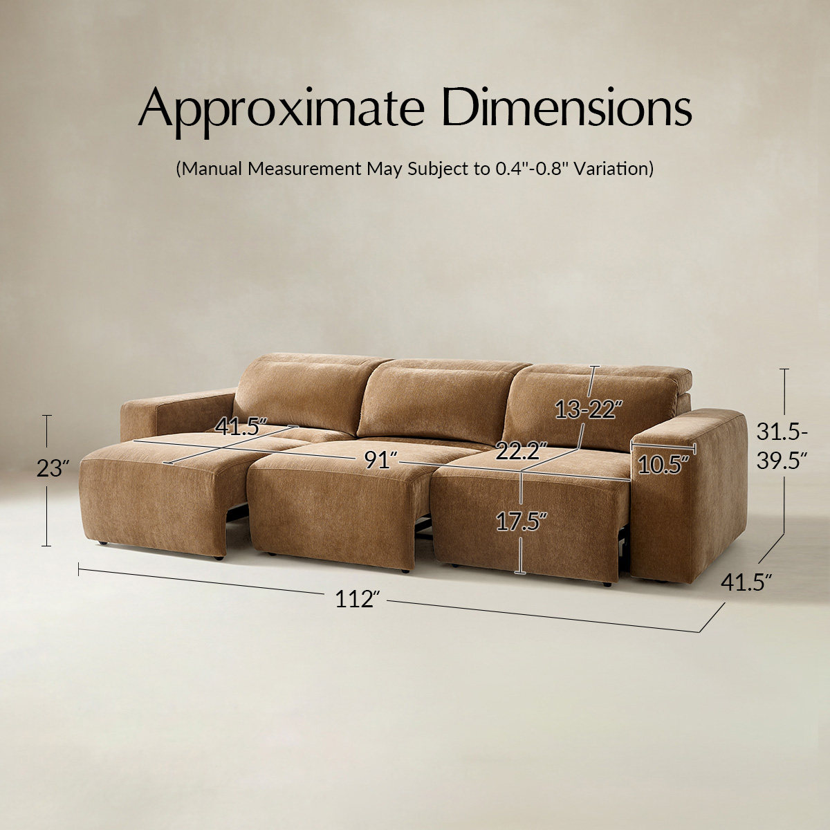 Moussea Modern Chenille Power Reclining Sofa with Sofa Bed Functionality