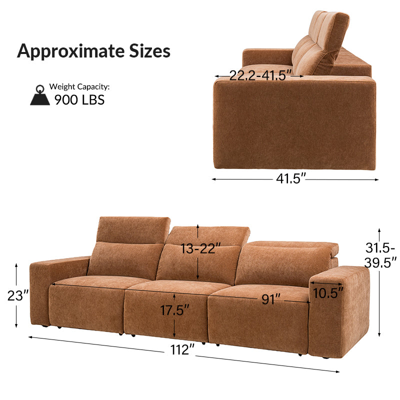 Moussea Modern Chenille Power Reclining Sofa with Sofa Bed Functionality