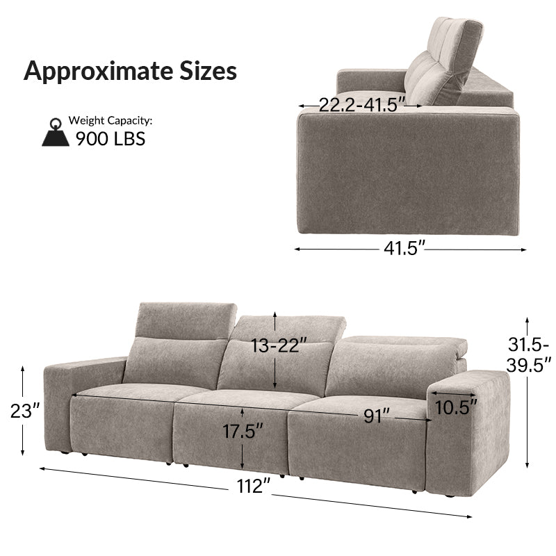 Moussea Modern Chenille Power Reclining Sofa with Sofa Bed Functionality