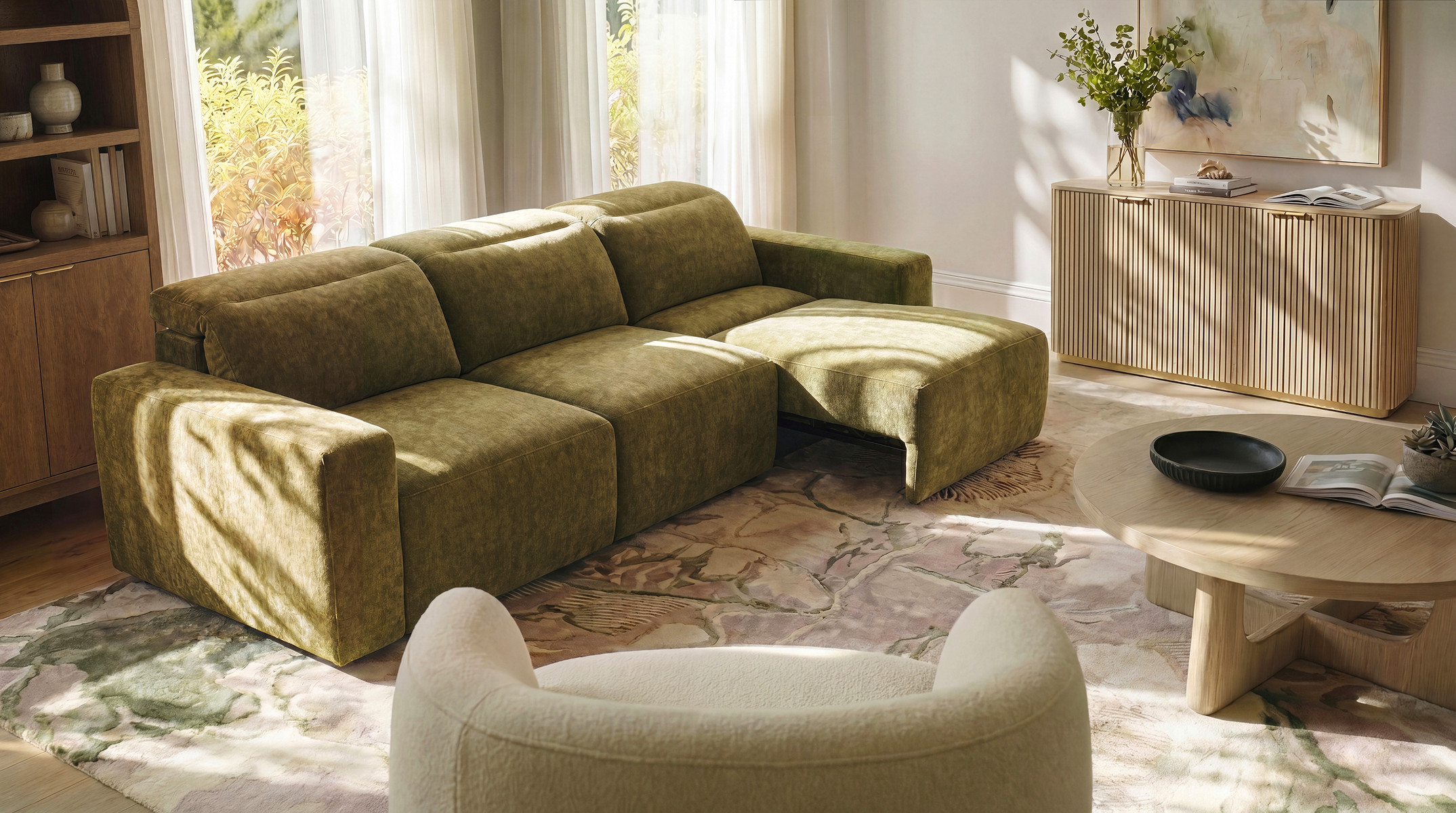 Moussea Modern Chenille Power Reclining Sofa with Sofa Bed Functionality