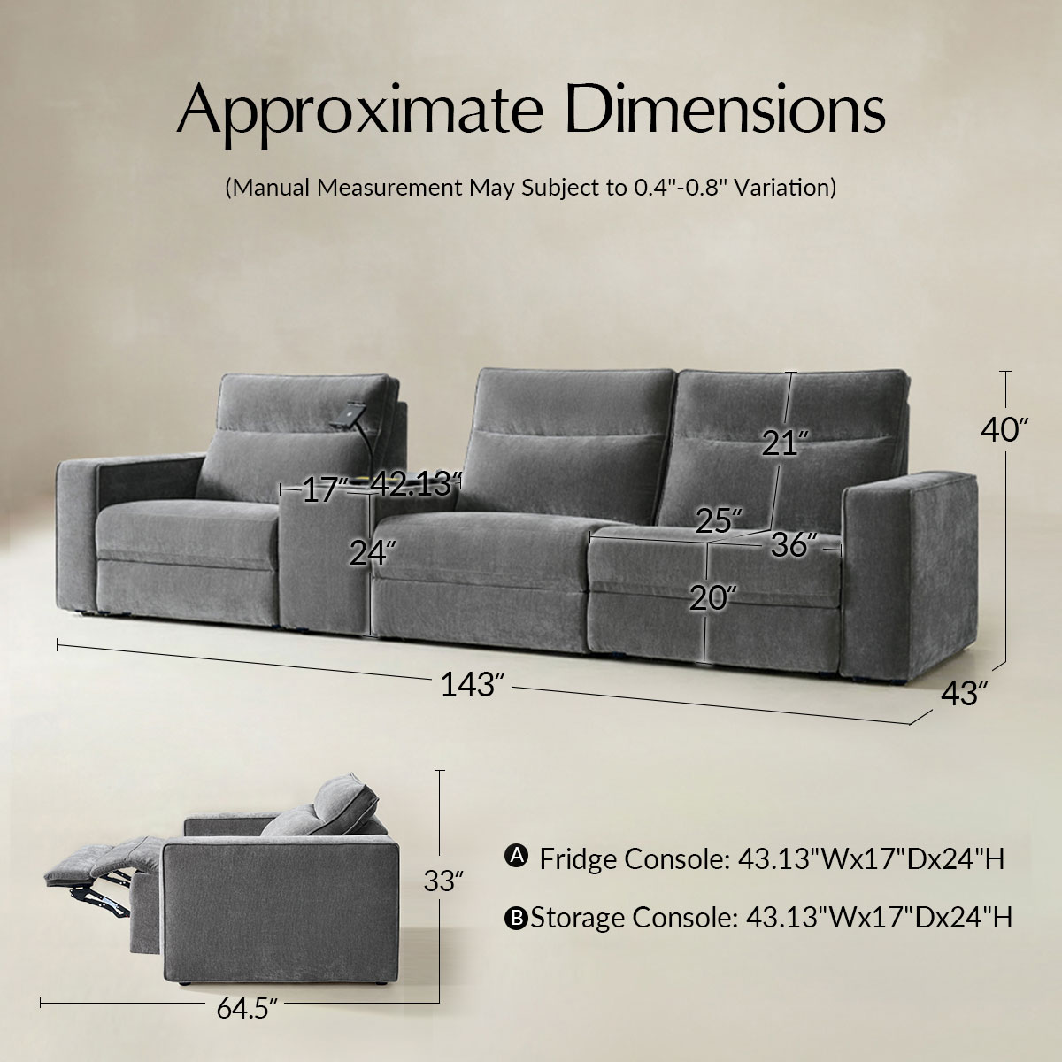 EliteNest Smart Reclining Theater Sofa with Speaker