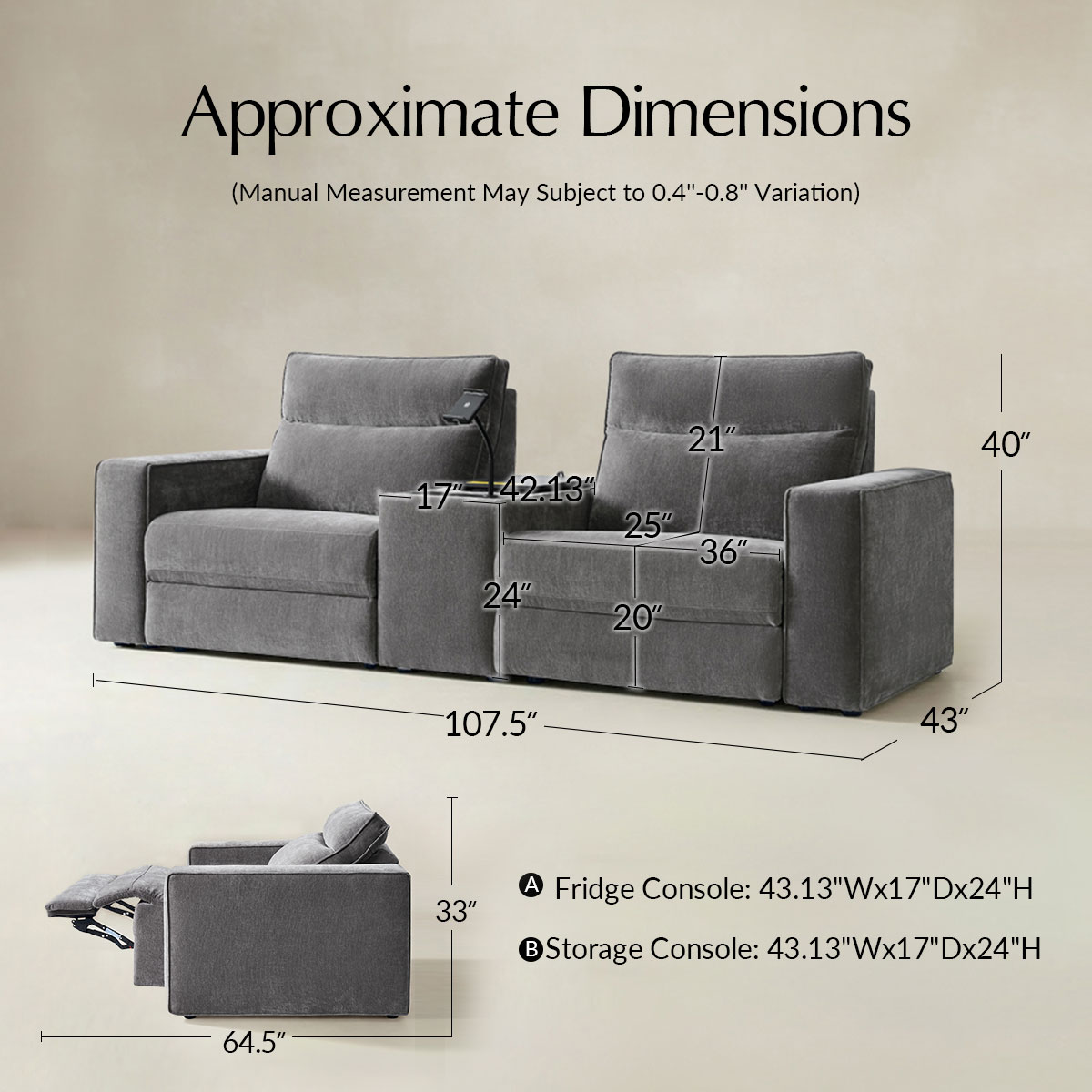 EliteNest Smart Reclining Theater Sofa with Speaker