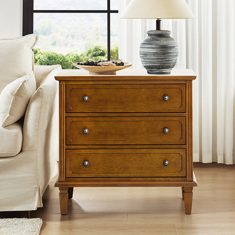 Transitional Wood Nightstand with Drawers and Power Outlet