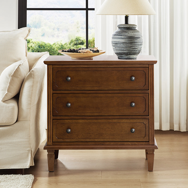 Transitional Wood Nightstand with Drawers and Power Outlet