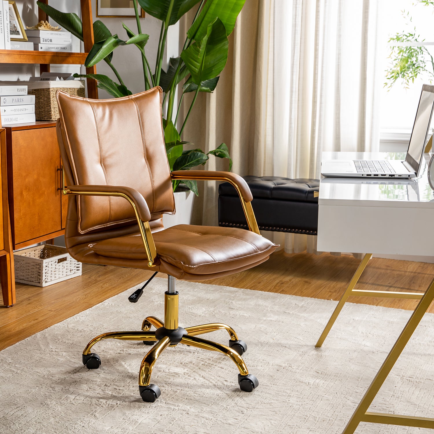 HULALA HOME Michele Vegan Leather Task Accent Chair Camel