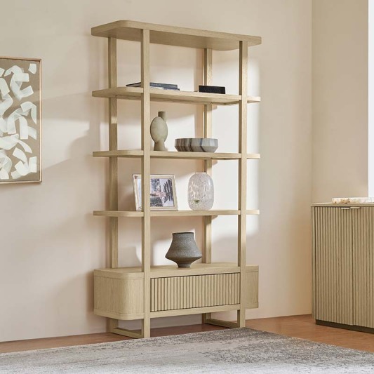 Modern Fluted Wood Bookshelf 