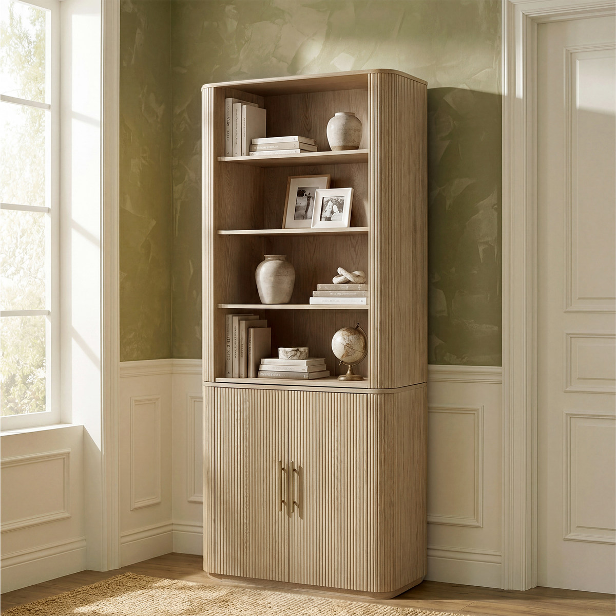 Baggio Modern Fluted Wood Bookcase Cabinet - HULALA HOME