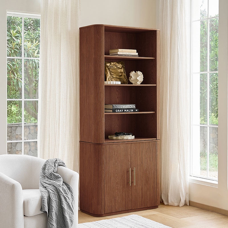 Silvia Modern Fluted Wood Bookcase Cabinet - HULALA HOME