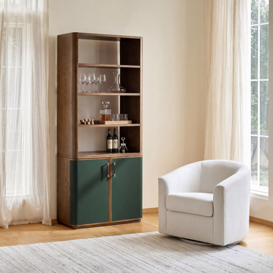 Marlow 83.5" Organic Modern Dining Cabinet with Faux Leather Doors