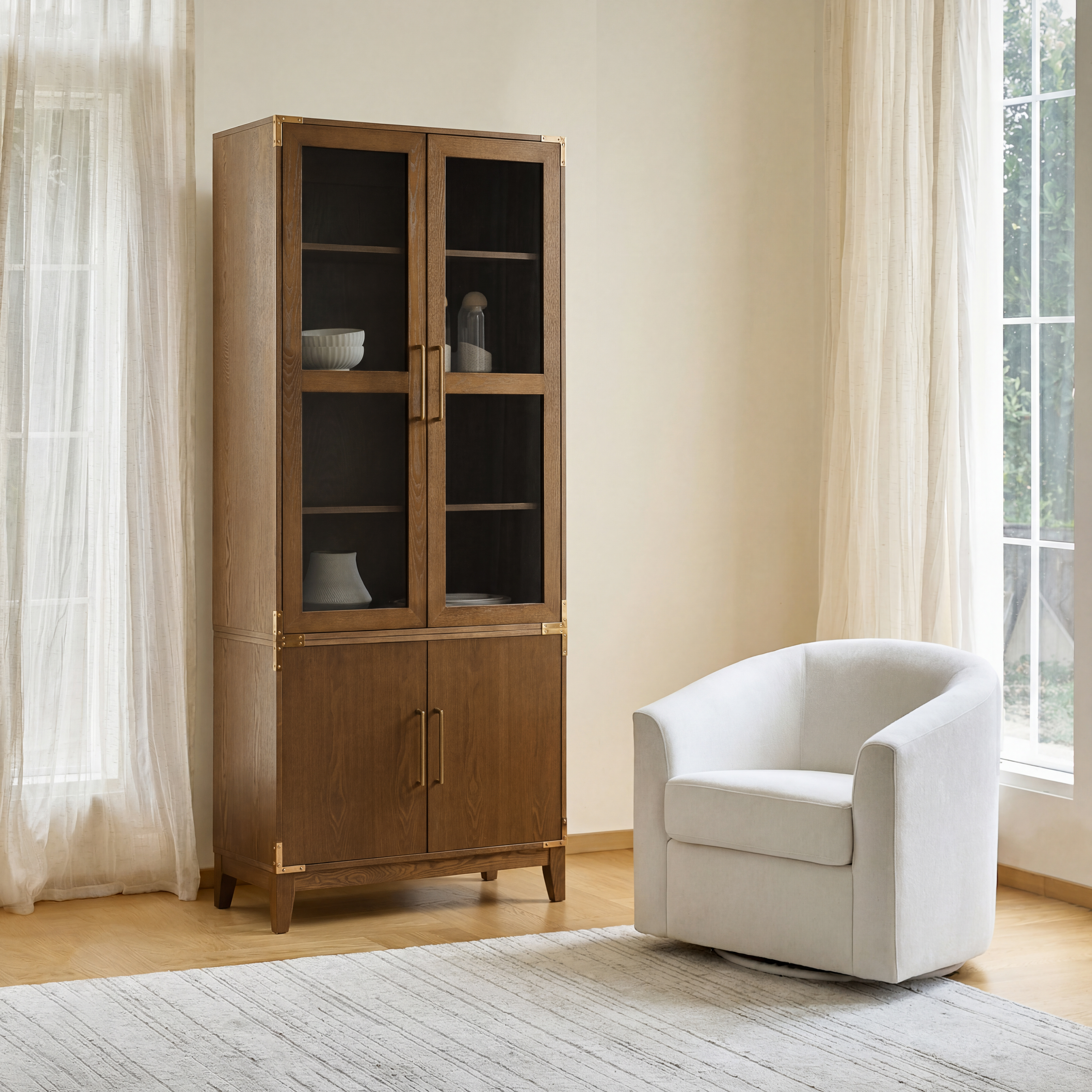 79.25" Glass-Door Display & Storage Cabinet with Adjustable Shelves