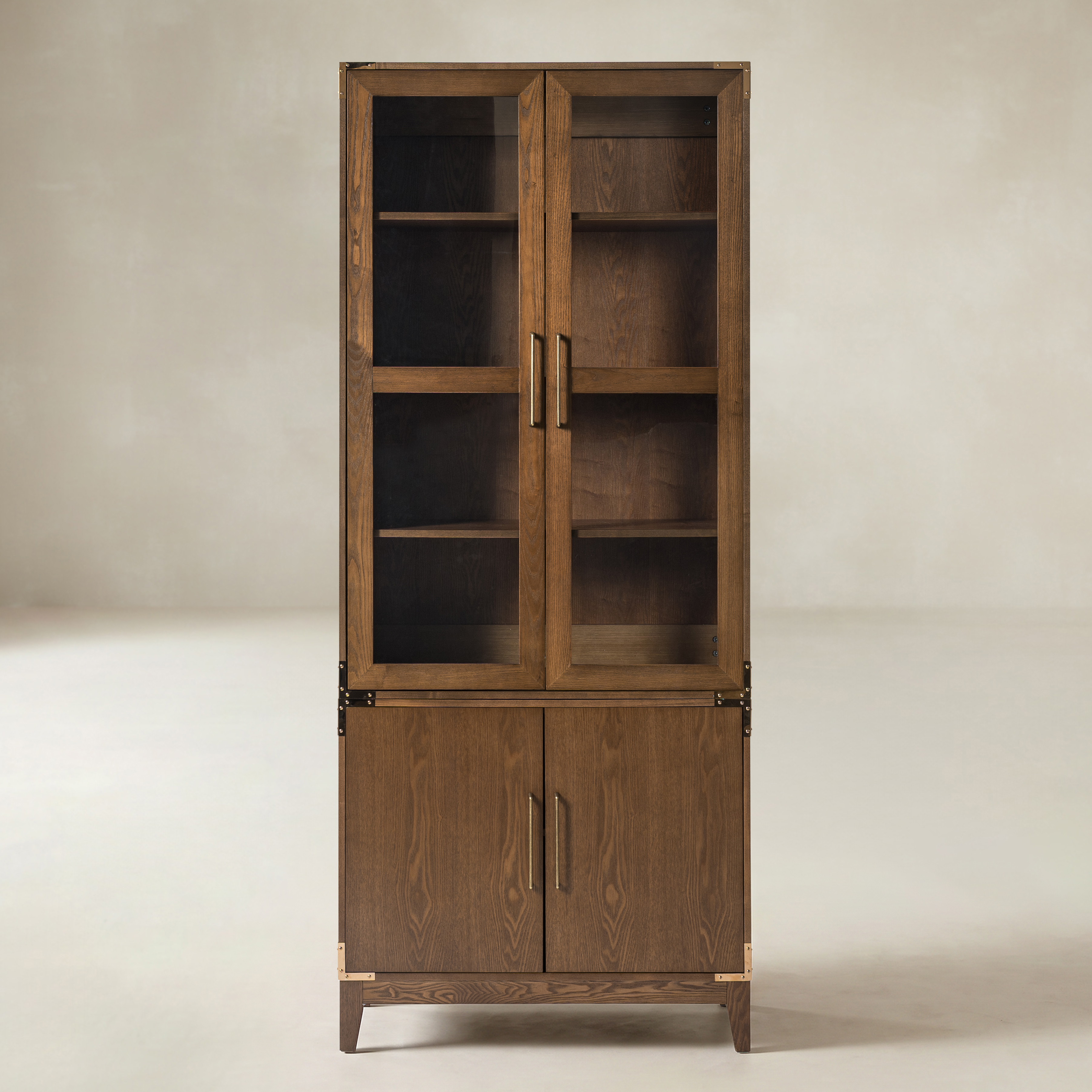79.25" Glass-Door Display & Storage Cabinet with Adjustable Shelves