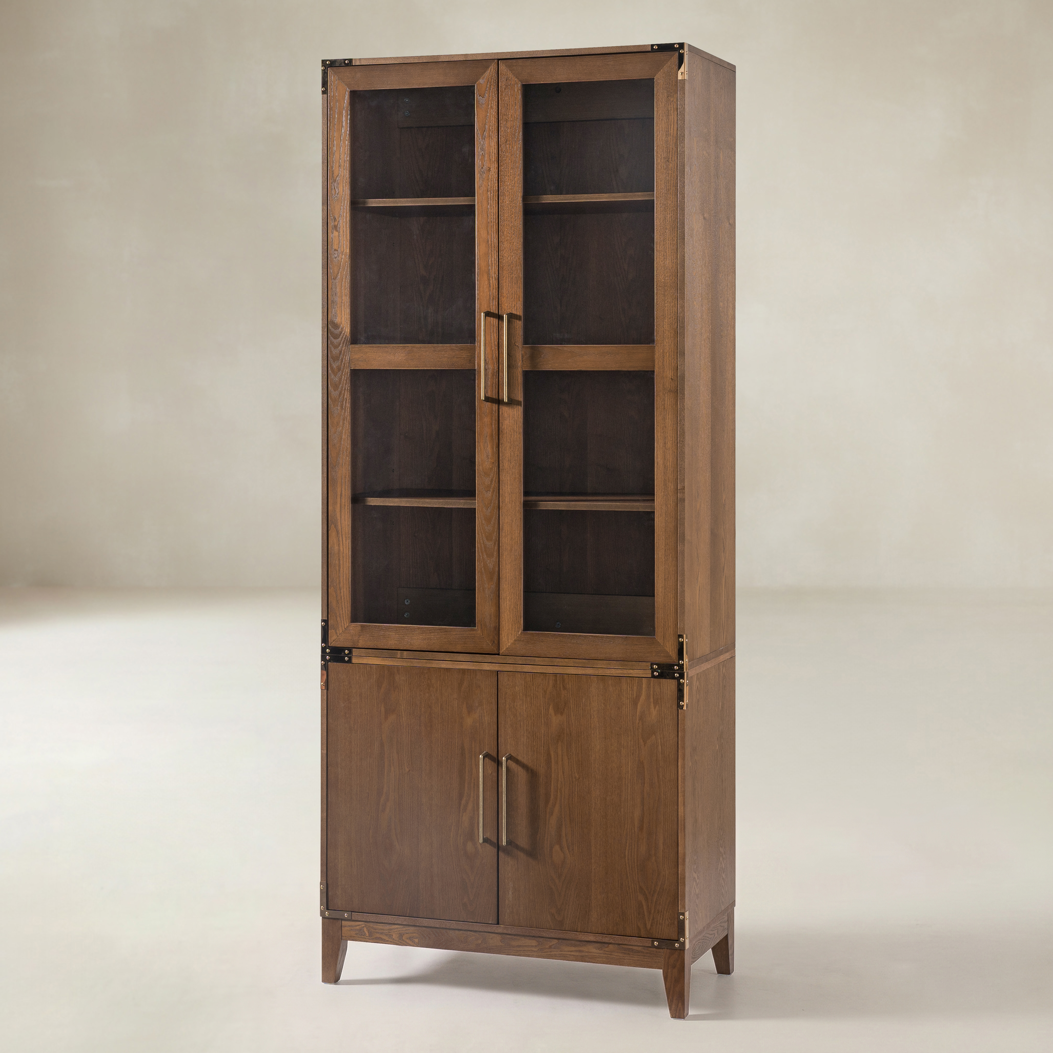 79.25" Glass-Door Display & Storage Cabinet with Adjustable Shelves