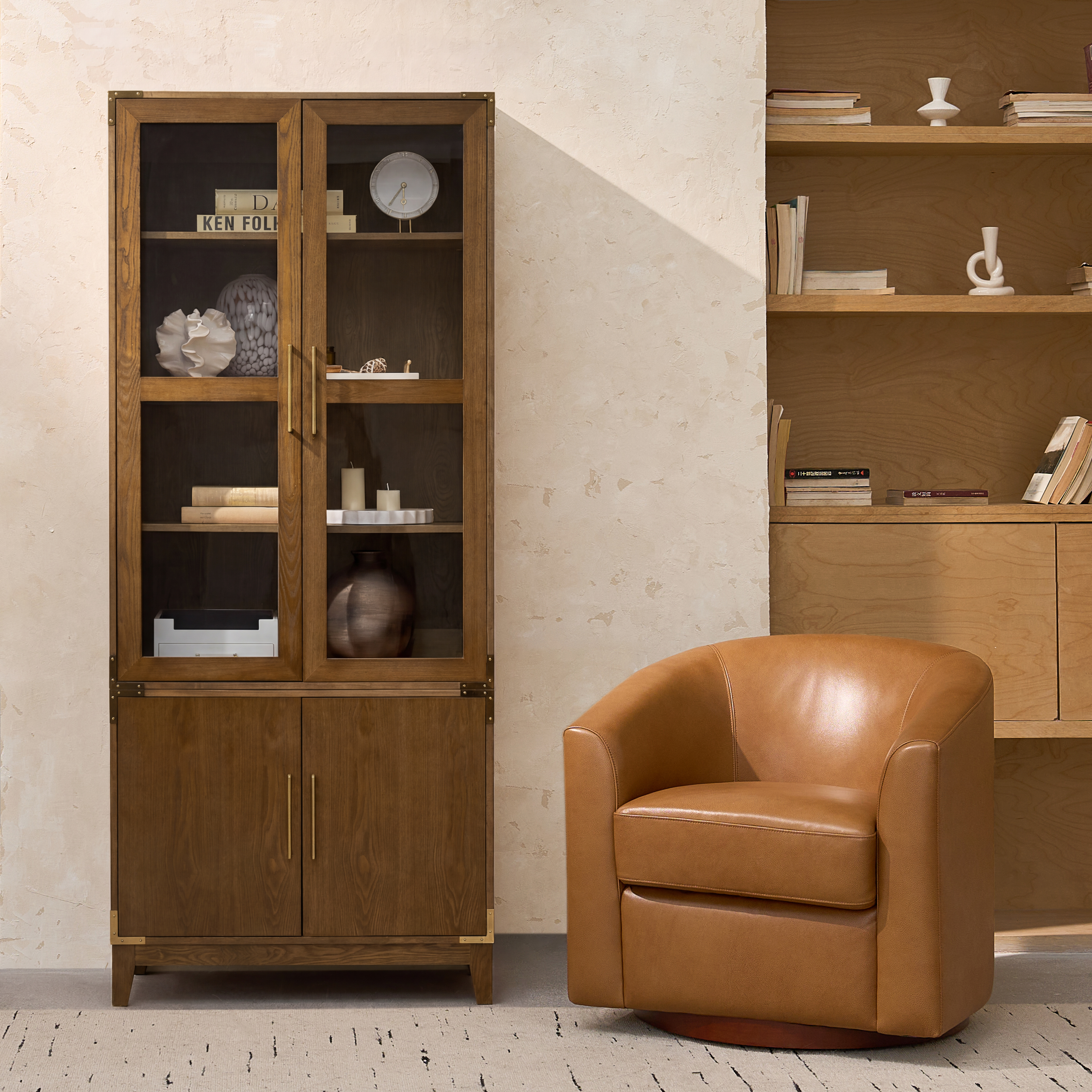 79.25" Glass-Door Display & Storage Cabinet with Adjustable Shelves