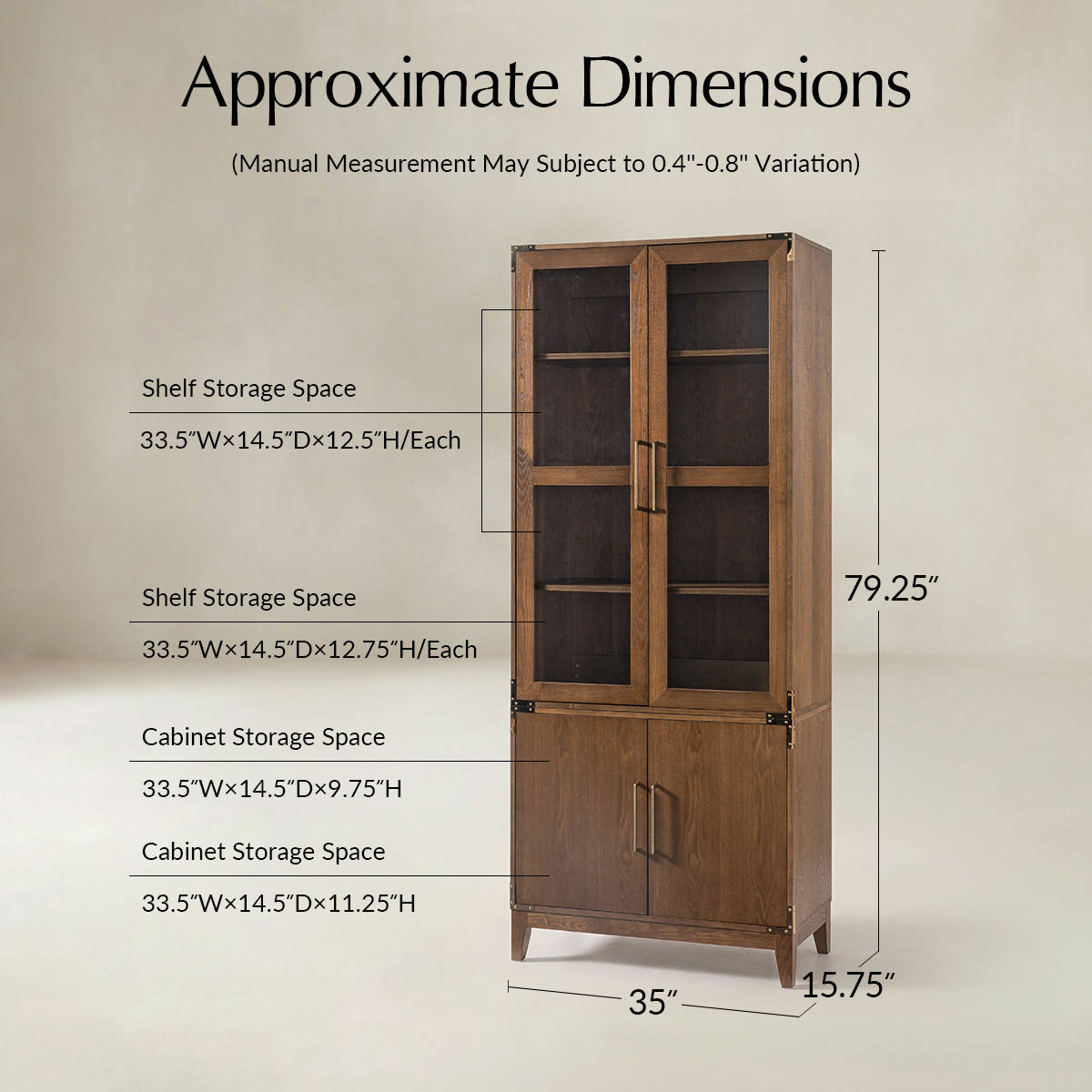79.25" Glass-Door Display & Storage Cabinet with Adjustable Shelves