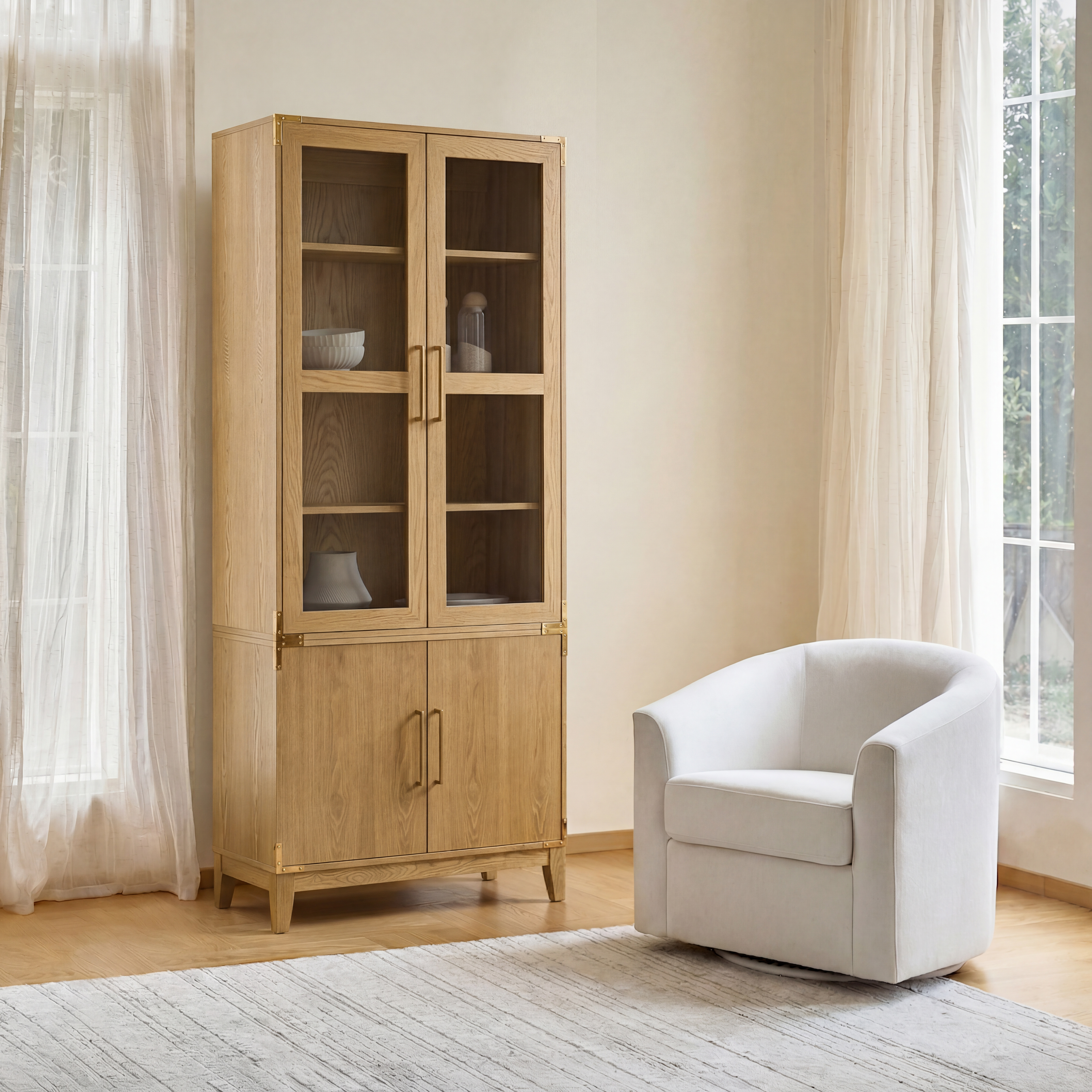 79.25" Glass-Door Display & Storage Cabinet with Adjustable Shelves