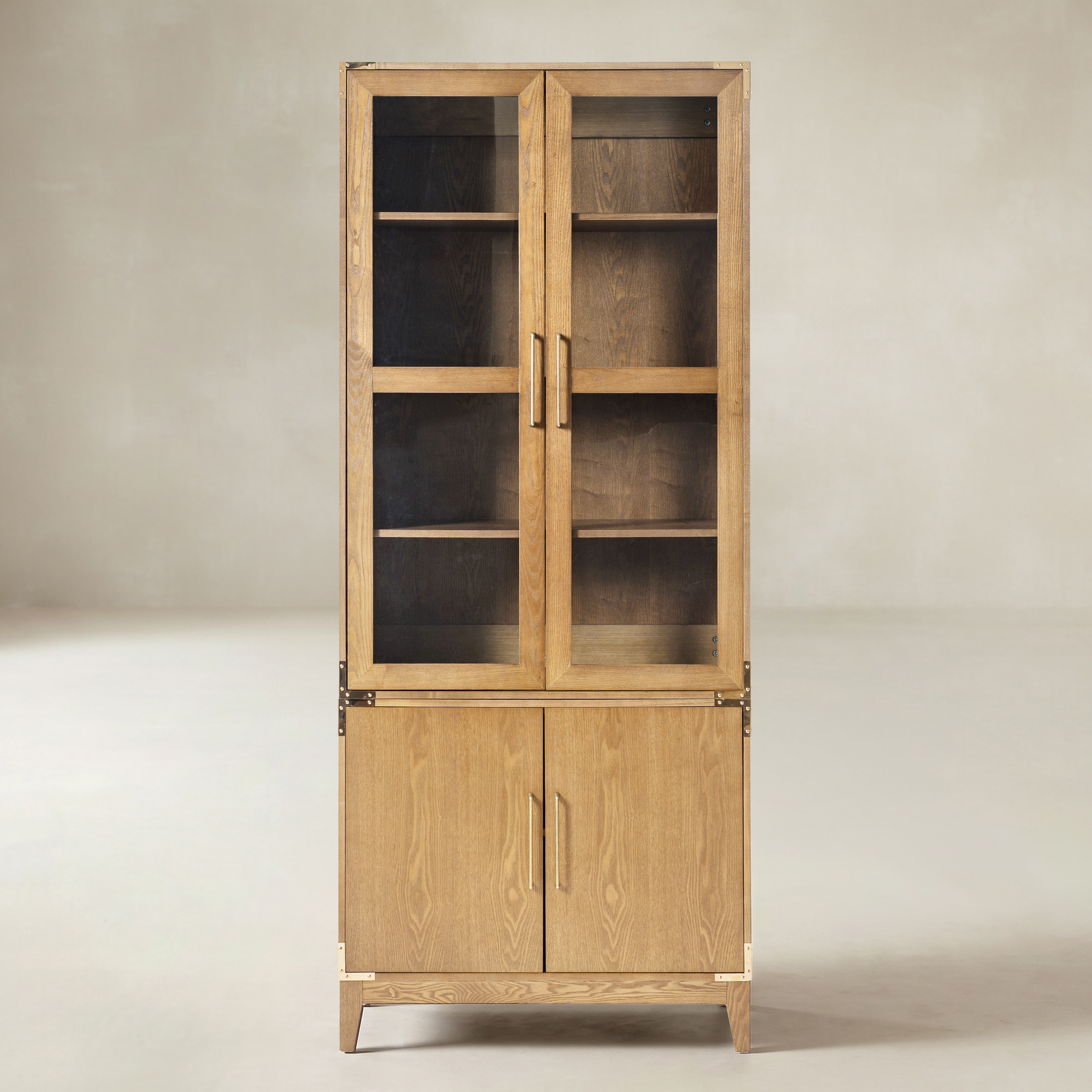 79.25" Glass-Door Display & Storage Cabinet with Adjustable Shelves
