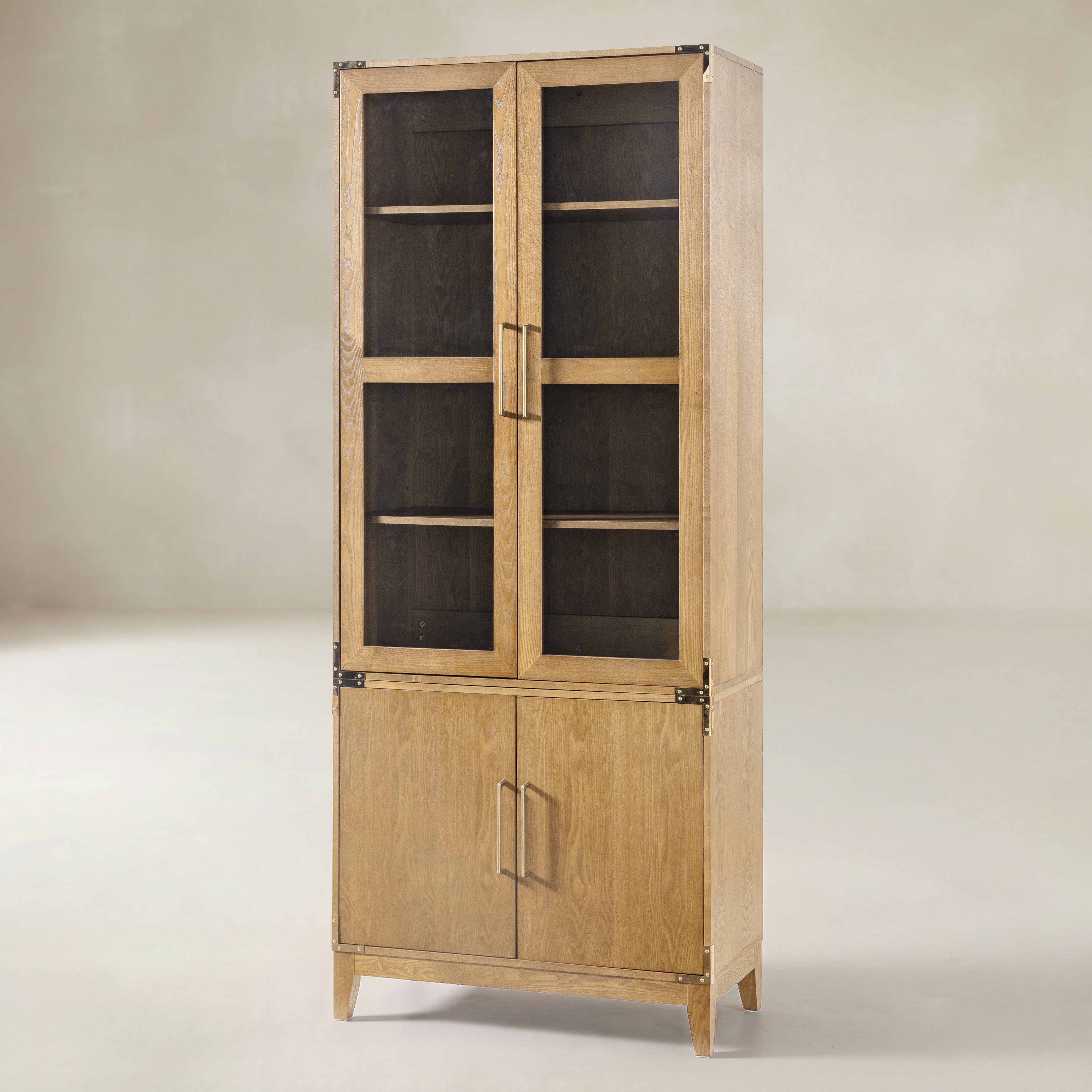 79.25" Glass-Door Display & Storage Cabinet with Adjustable Shelves