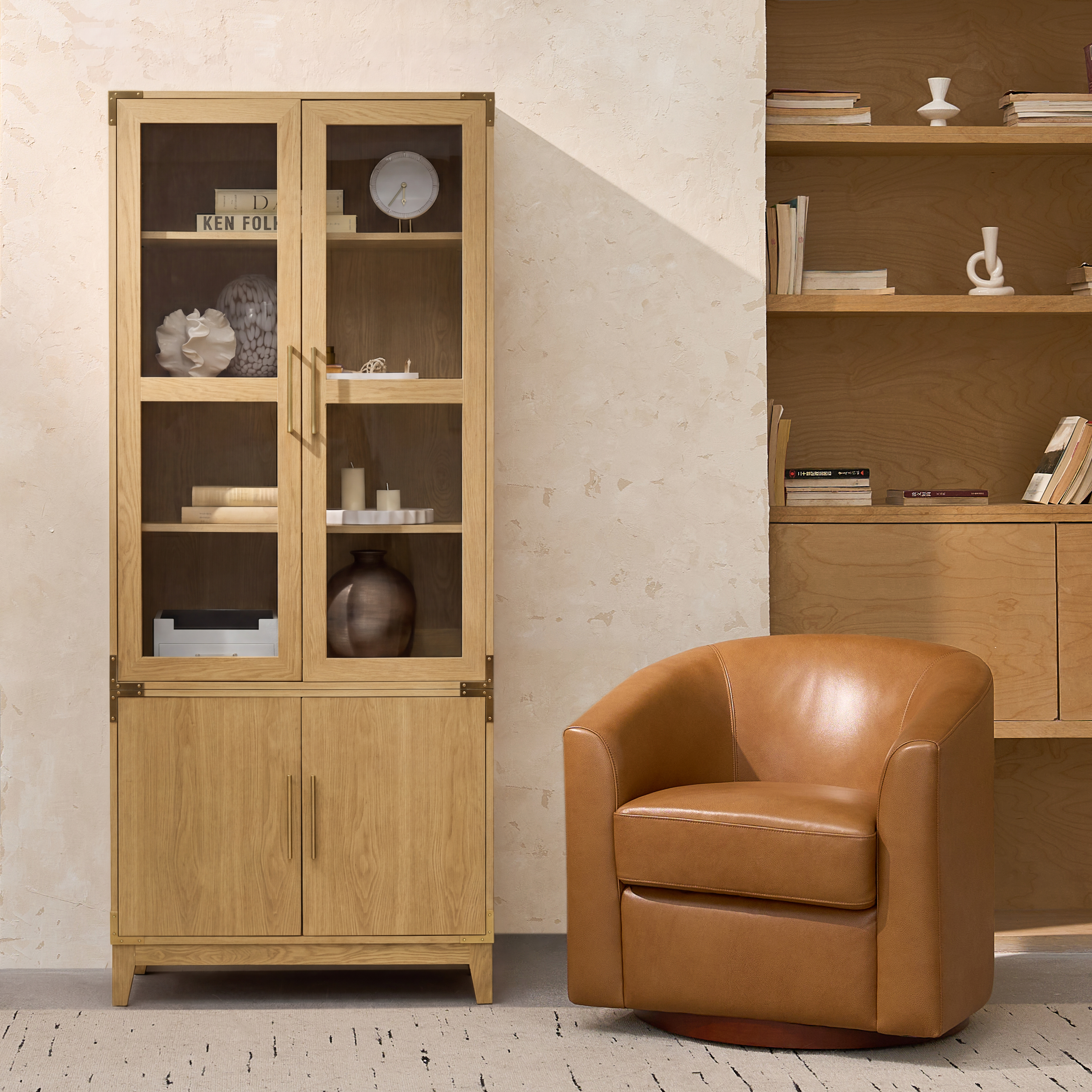 79.25" Glass-Door Display & Storage Cabinet with Adjustable Shelves