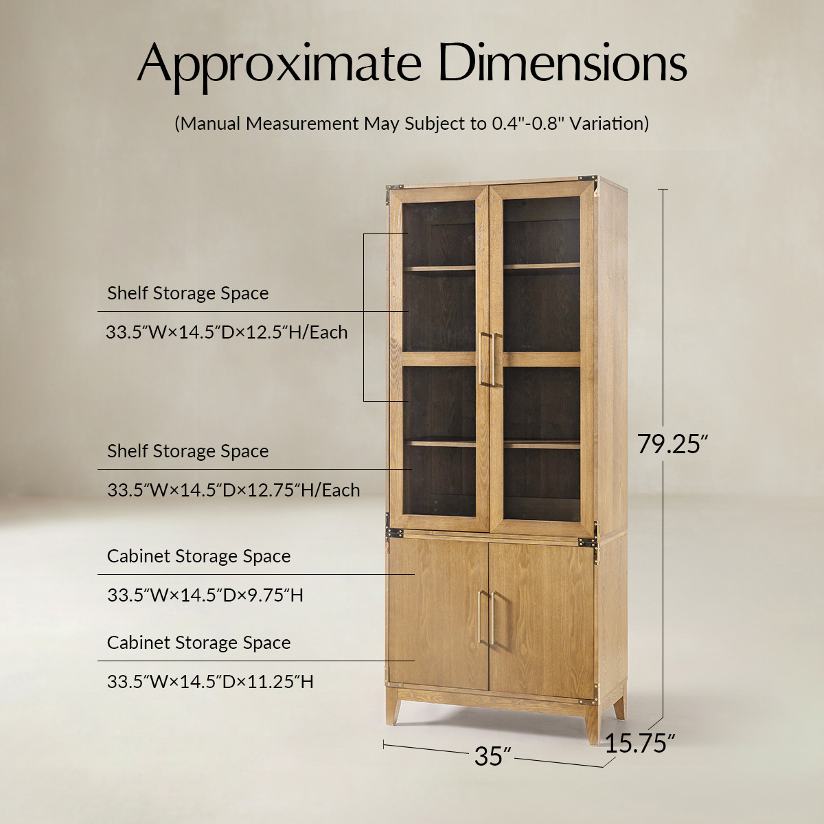 79.25" Glass-Door Display & Storage Cabinet with Adjustable Shelves