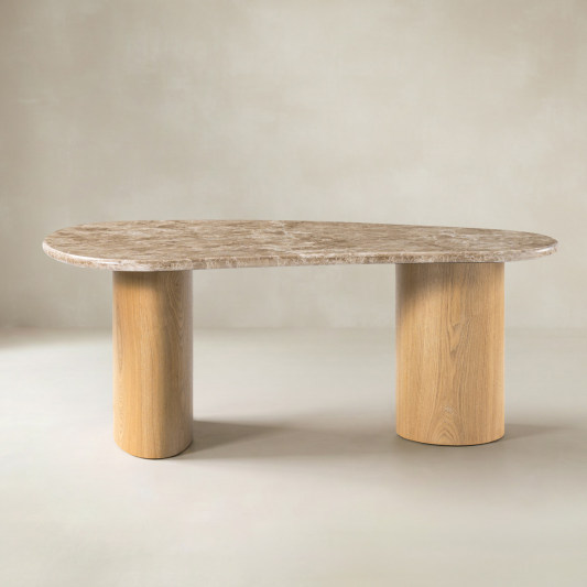 Francisco Modern Oval Coffee Table with Marble Top and Wooden Legs