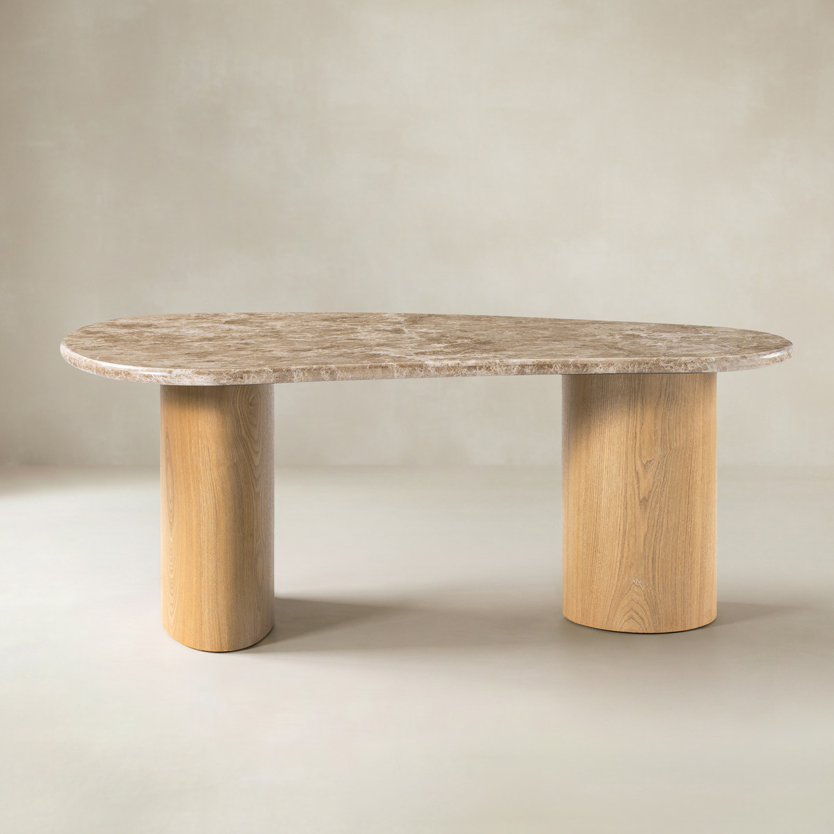 Francisco Modern Oval Coffee Table with Marble Top and Wooden Legs