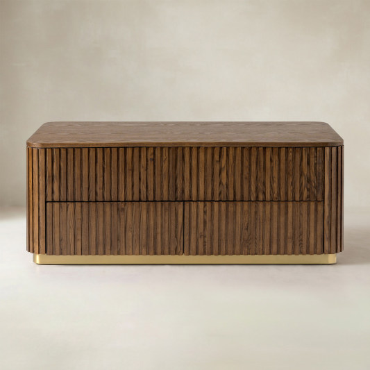 Multifunctional Slatted Design Lift-Top Coffee Table with Hidden Storage and Drawers