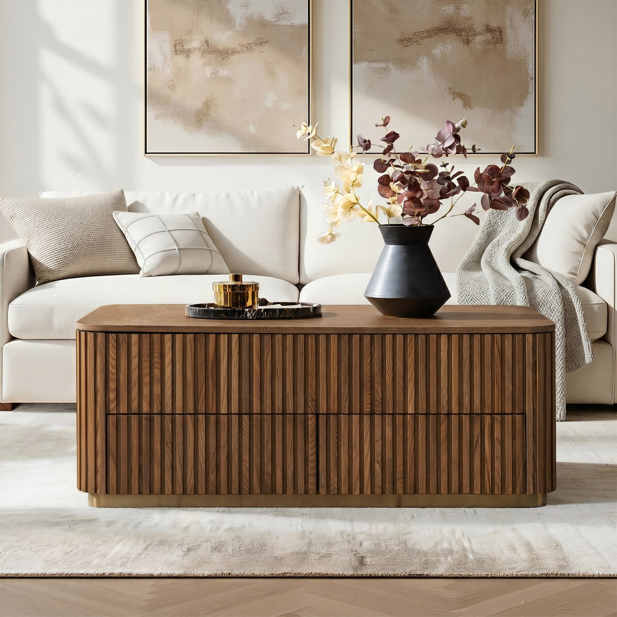Multifunctional Slatted Design Lift-Top Coffee Table | Hulala Home