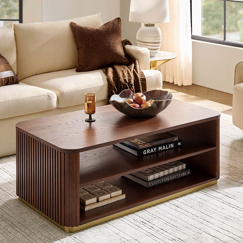 Esteban Modern Fluted Wood Coffee Table with Metal Base - HULALA HOME