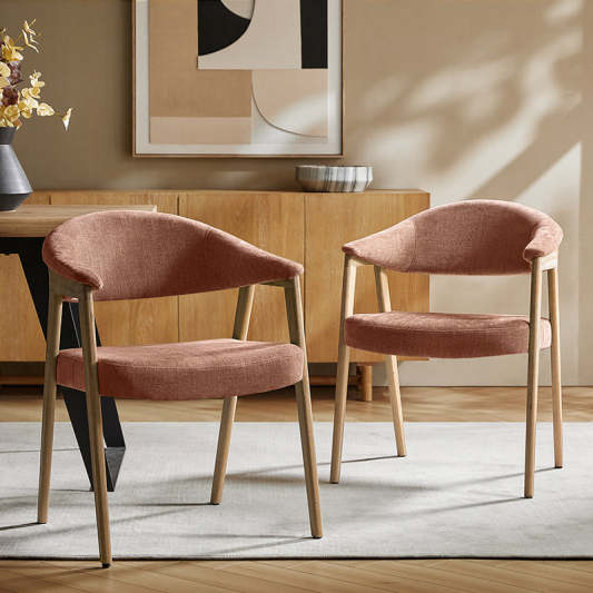 Elena Mid-Century Modern Upholstered Dining Chair with Solid Wood Legs,Set Of 2