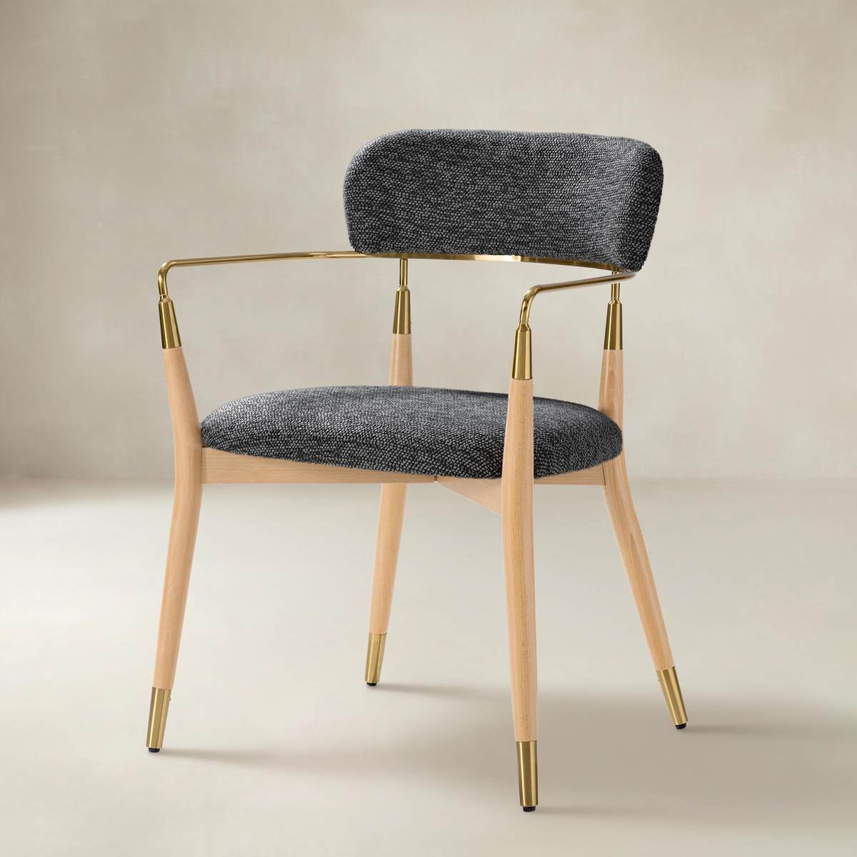Sabina Modern Dining Chair with Wooden Legs & Metal Armrests ,Set of 2