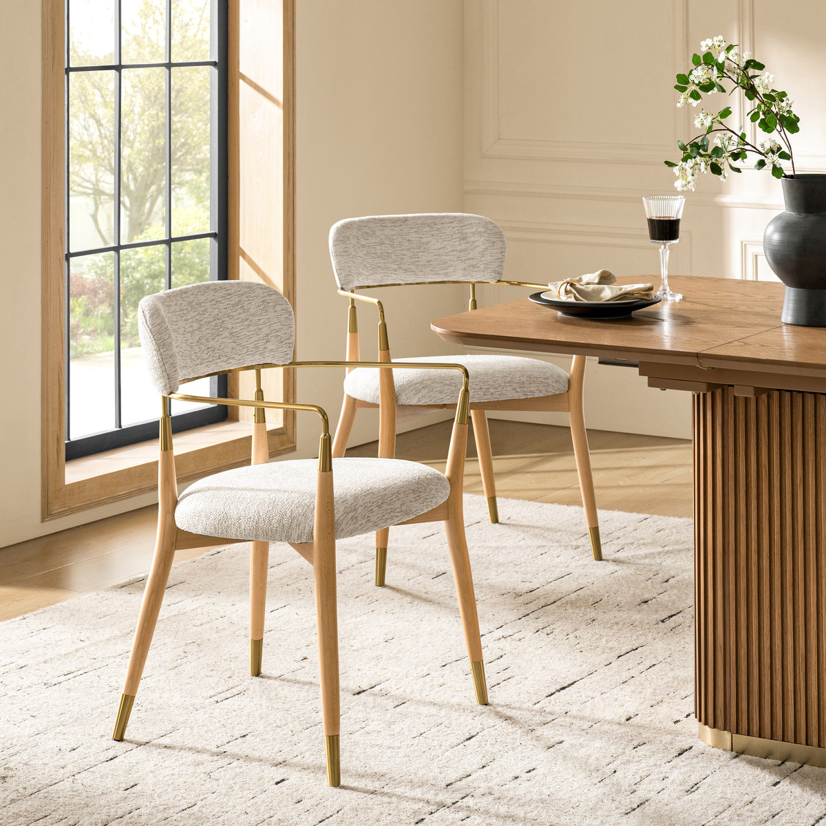 Sabina Modern Dining Chair with Wooden Legs & Metal Armrests ,Set of 2