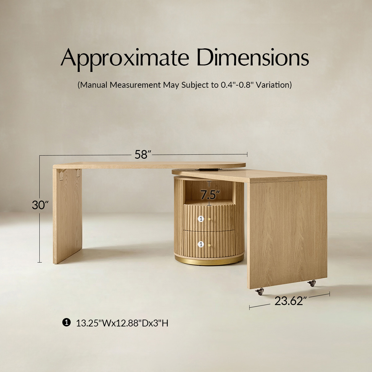 ACTUSFormio デスク 机 Modern Fluted L shaped 360 Rotating Wooden Office Desk | Hulala Home