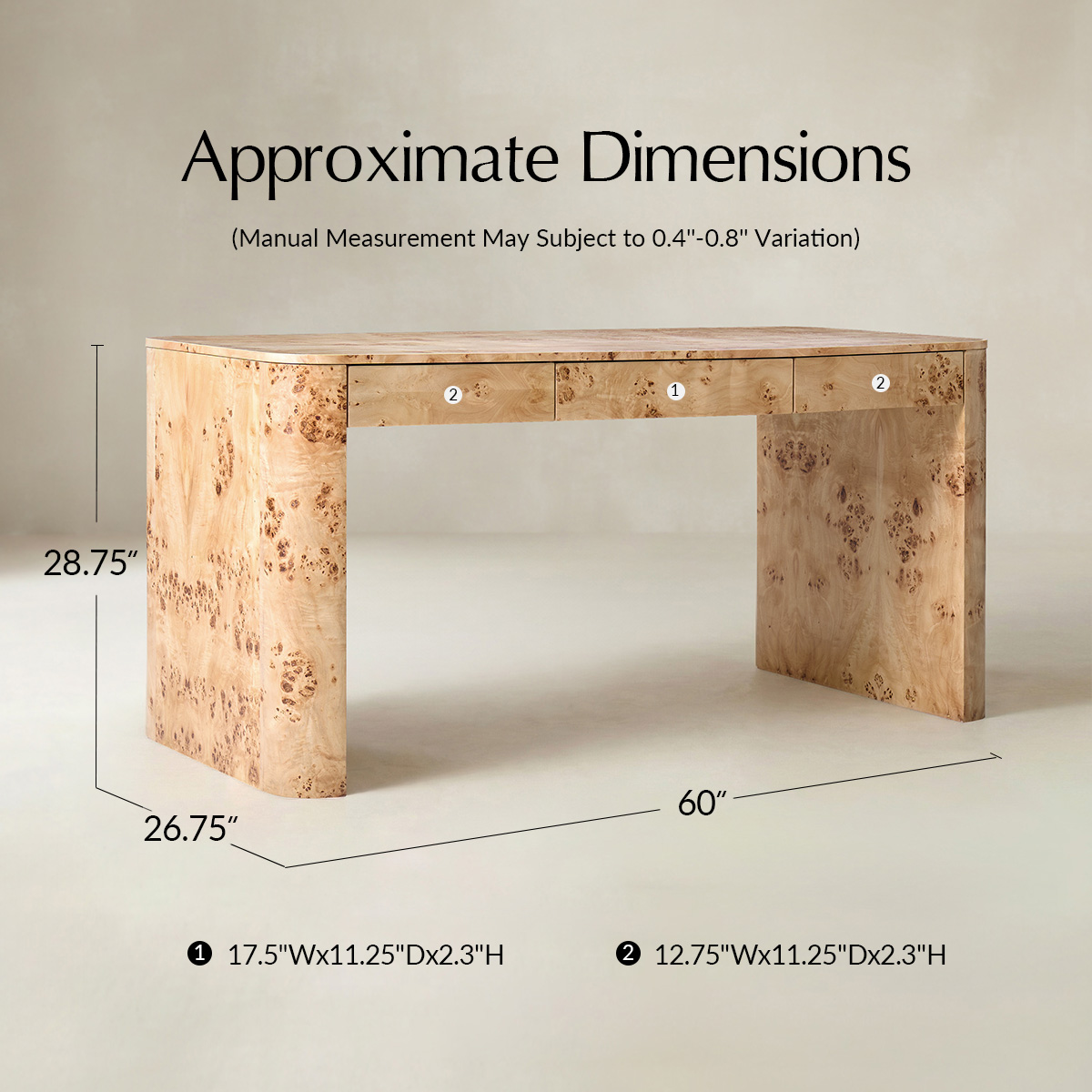 Poplar Burl Desk in Natural Modern Style