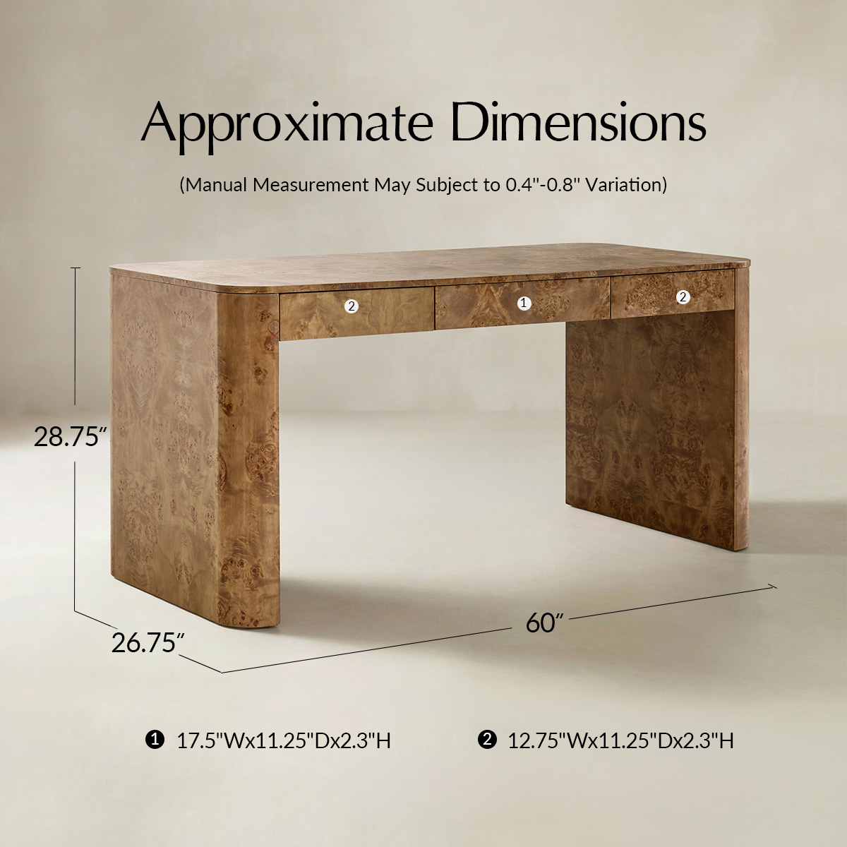 Poplar Burl Desk in Natural Modern Style