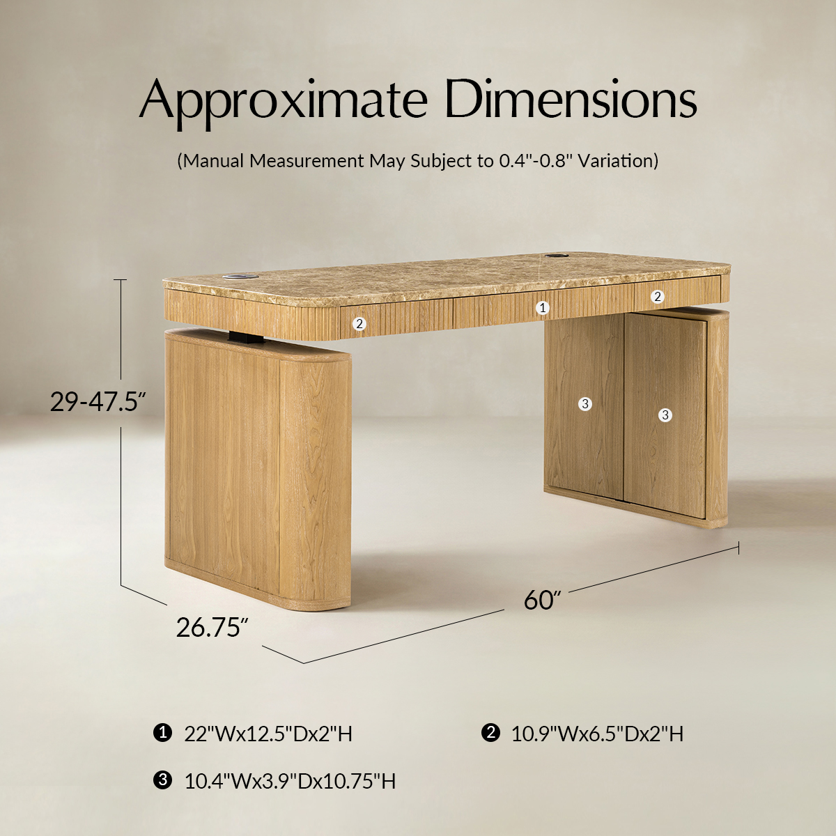 Baggio  Marble Electric Adjustable Standing Desk