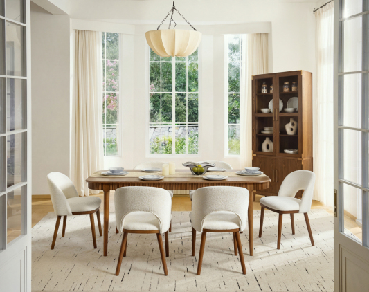 Baggio 72.5" Organic Modern Fluted Wood Dining Table for 6-8 People