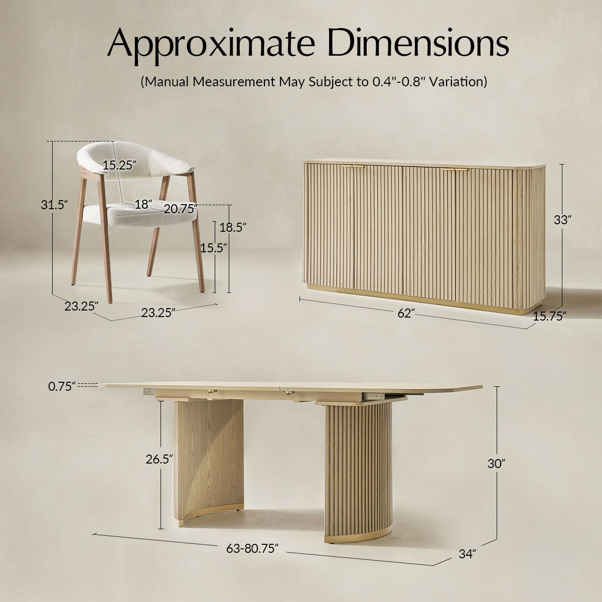 Josefina 8-Piece Modern Extendable Dining Set with Chairs and Buffet