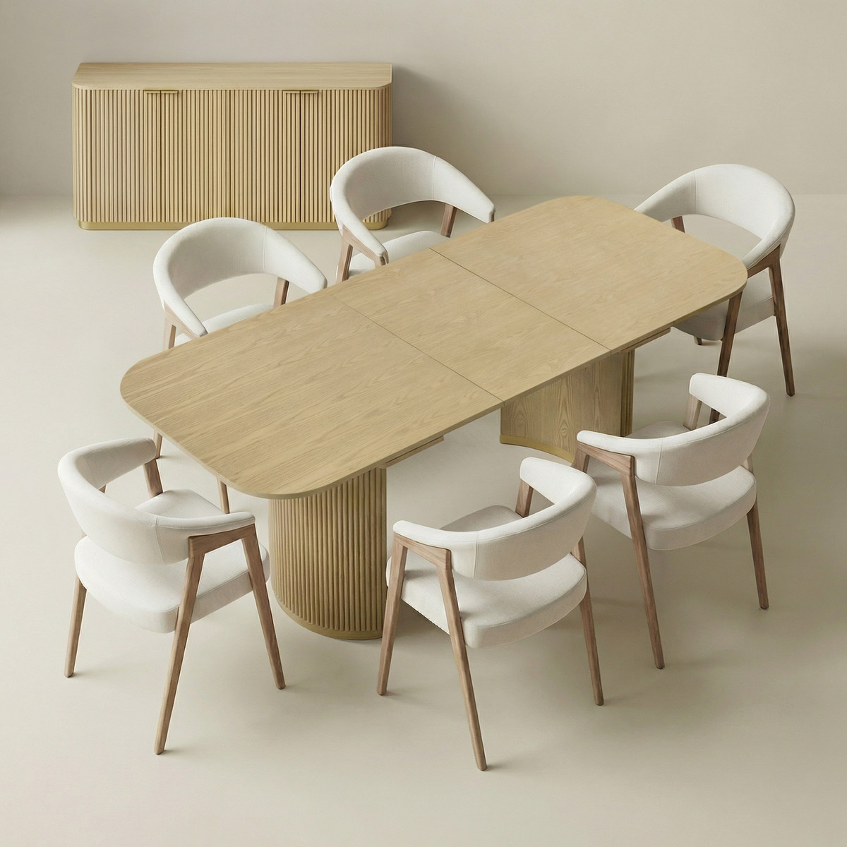 Josefina 8-Piece Modern Extendable Dining Set with Chairs and Buffet