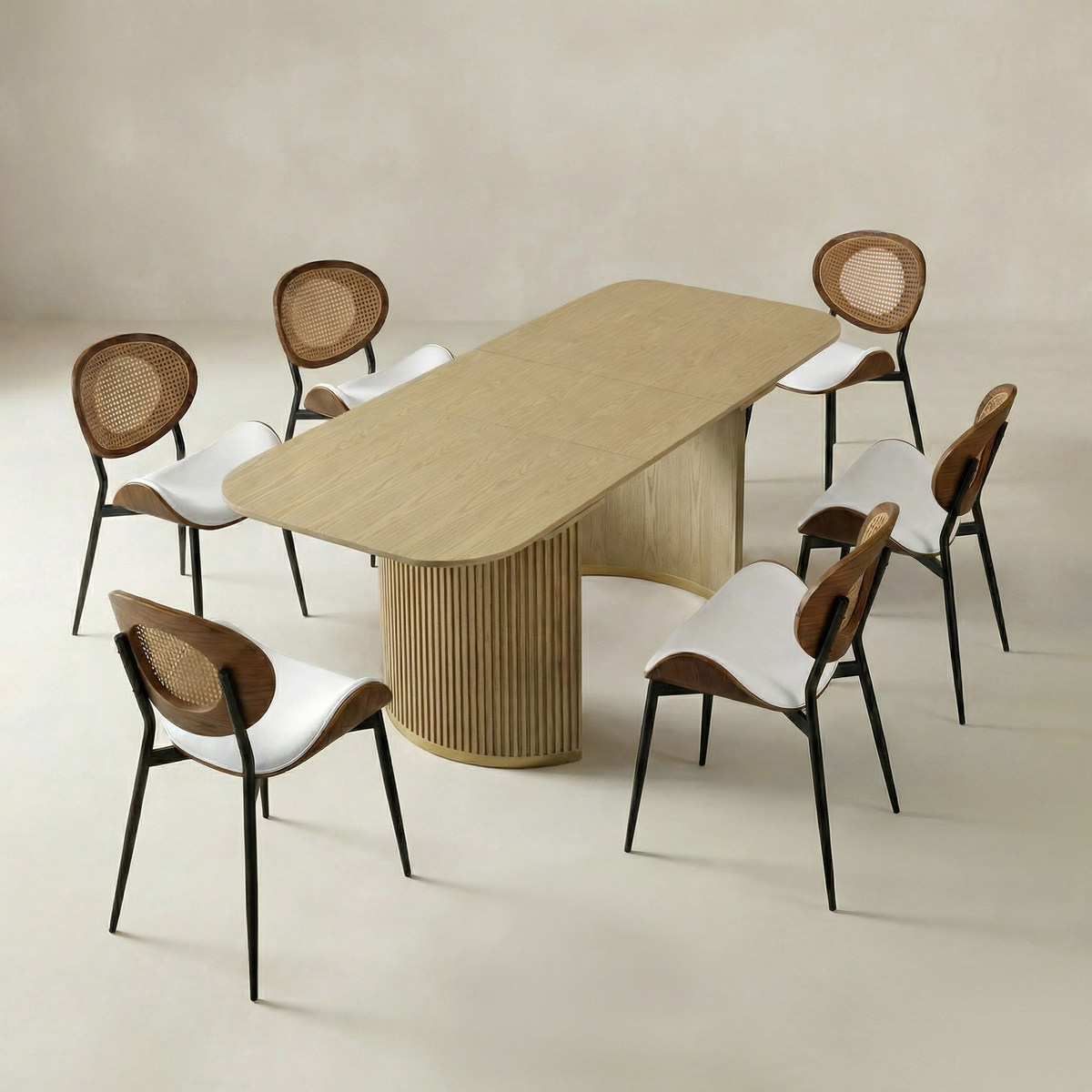 American Modern Fluted Space Saving Table and Chairs & Storage Cabinet Sets (Optional Types)