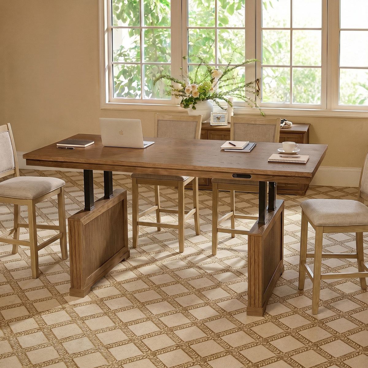 Julia 86.5-Inch Height-Adjustable Dining Table – Modern Farmhouse Electric Lift Design